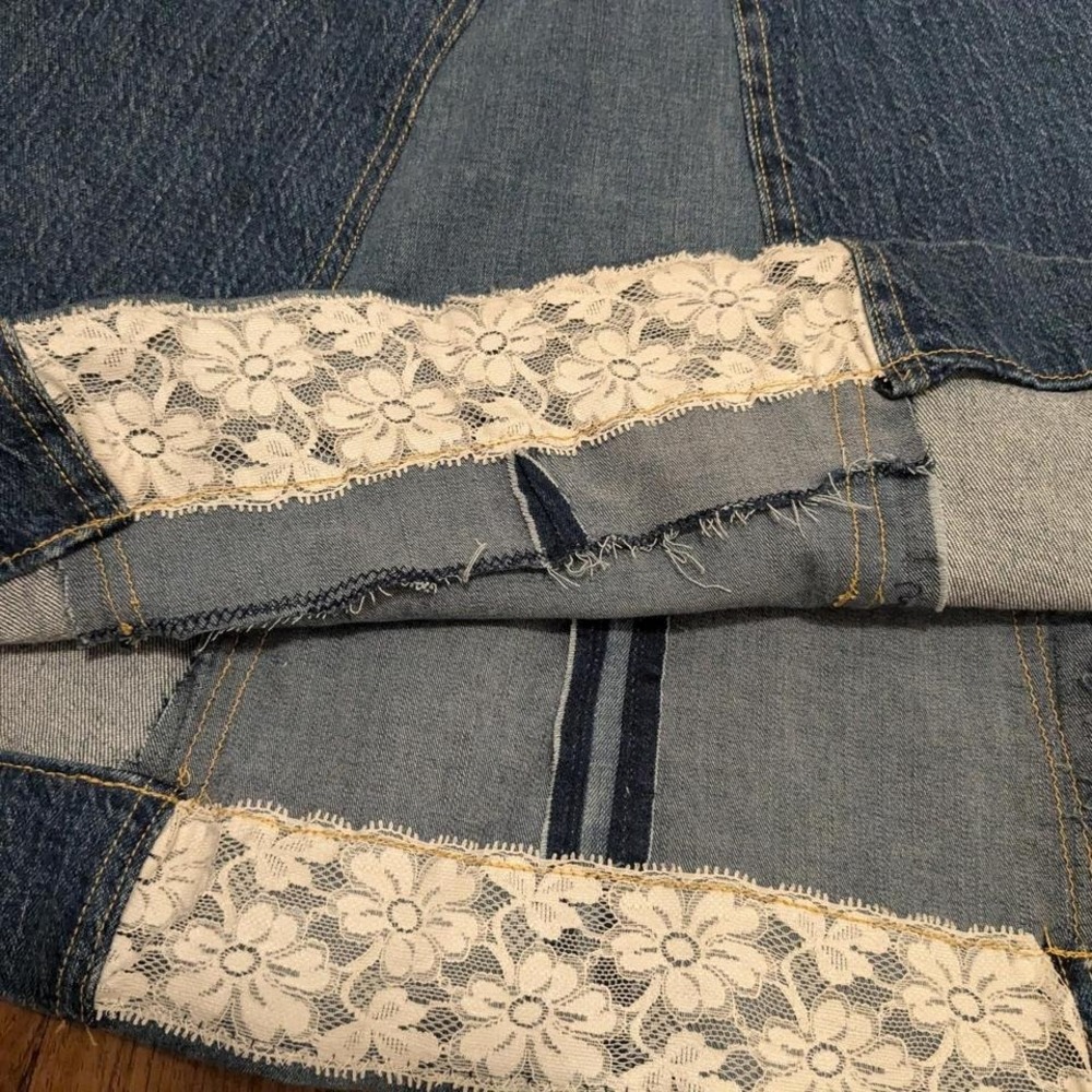 Maeve Anthropology Denim Flare Maxi Skirt with Athletic Stripes Detail - Picture 4 of 5